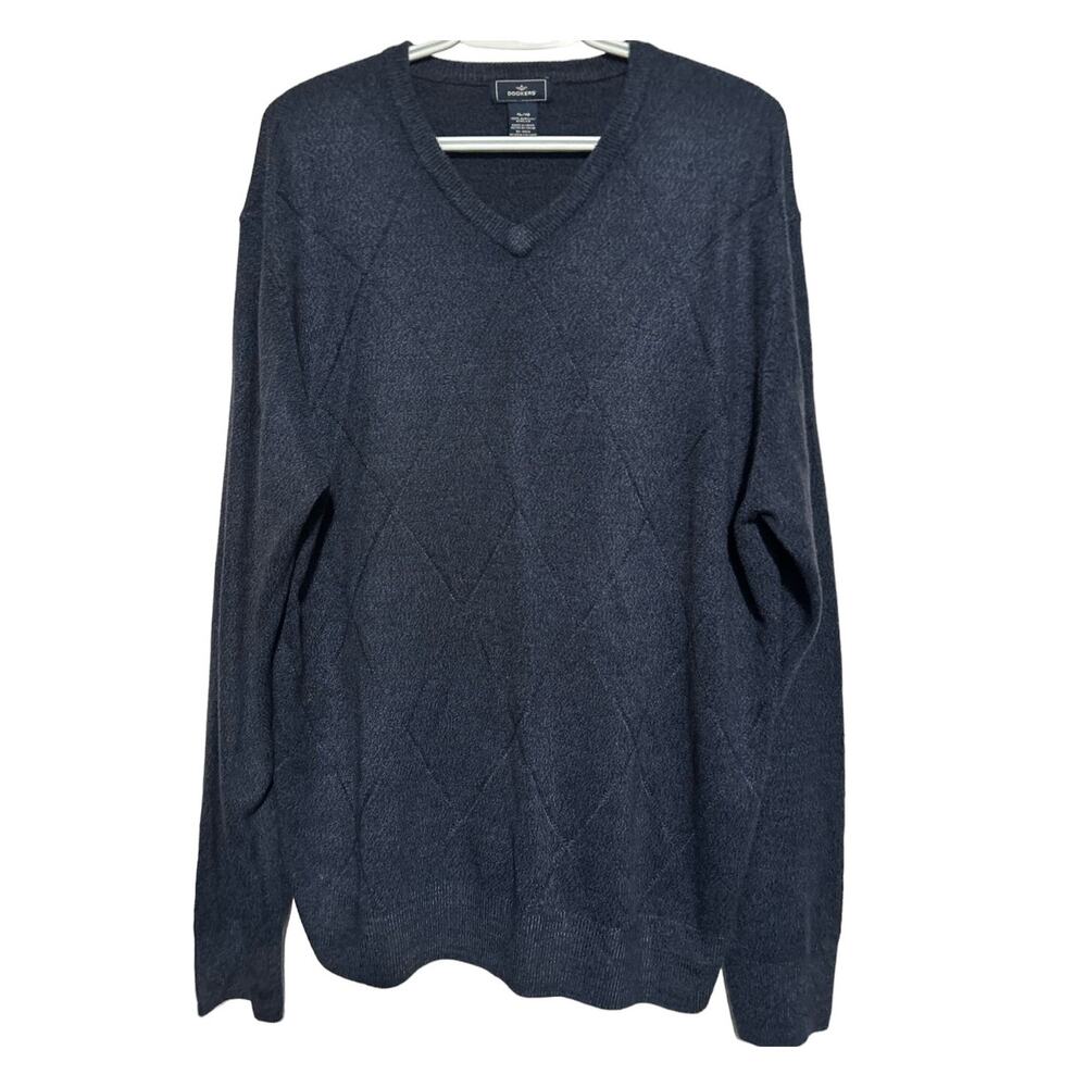 Dockers Men's Dark Blue Argyle Long Sleeve Pullover Sweater Size XL